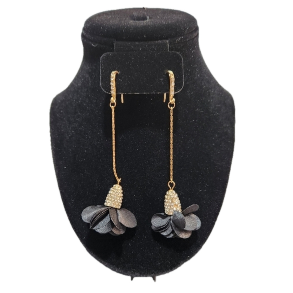 INC Fabric Petal Drop Earrings with Pave style stones